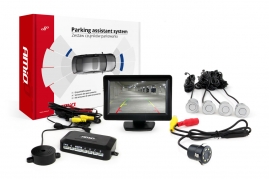Parkovací asistent TFT01 4,3” s kamerou CAM-308 LED, 4-senzorové strieborné