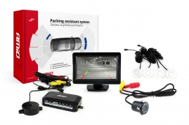 Parkovací asistent TFT01 4,3” s kamerou CAM-308 LED, 4 senzorové biele
