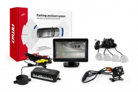 Parkovací asistent TFT01 4,3` s kamerou CAM-315 LED, 4-senzorové strieborné