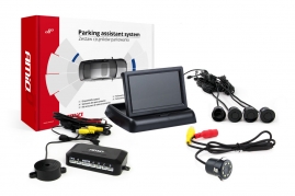 Parkovací asistent TFT02 4,3” s kamerou HD-308-LED 4-senzorové, čierne